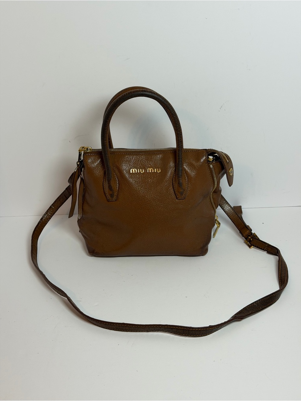 Miu Miu Small Brown Leather Satchel Handbag